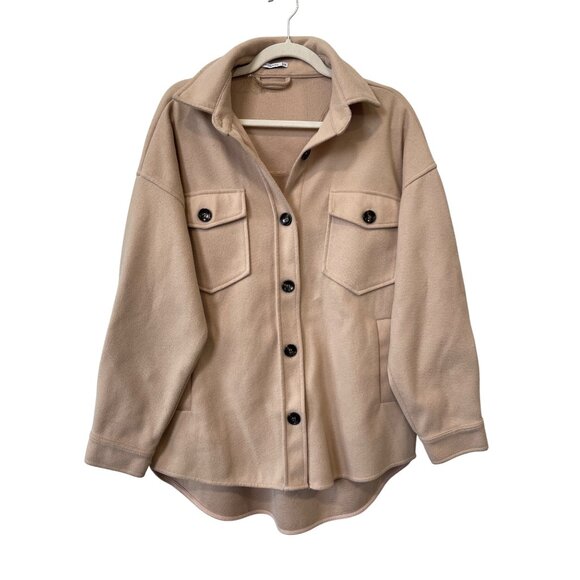 Staccato Shacket Size Medium Button Up Long Sleeve Oversized Fit Beige Neutral - Picture 1 of 7